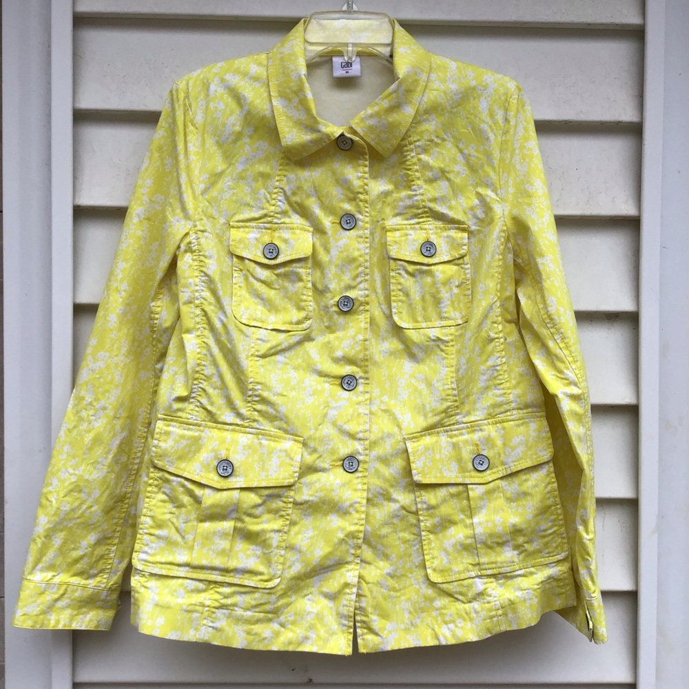 CAbi Field of Daisies Jacket Womens Sz M 5161 Yellow White Floral Field Utility